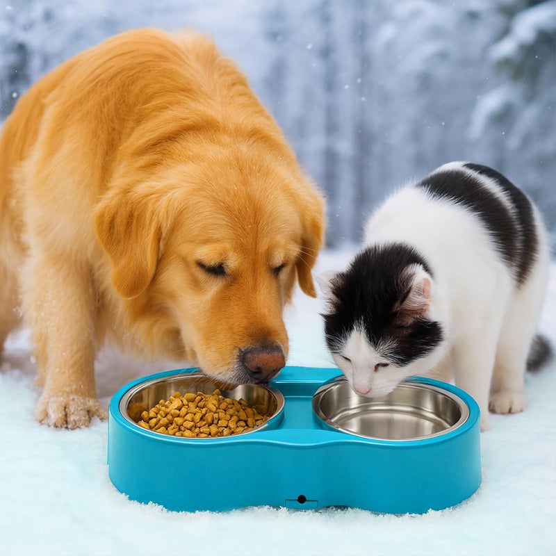 AWLYLNLL Heated Water Bowl, Double Stainless Steel Heated Dog Bowl for Outdoor Use, 46 OZ Total & Chew Proof Cord, Winter Warm Water & Food Bowl for Pets Bird Chicken UL Certified - Image 4